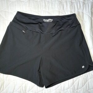 Hang Ten Black UPF 50+ Active Swim Board Shorts Beach Cover Small Zip Pocket